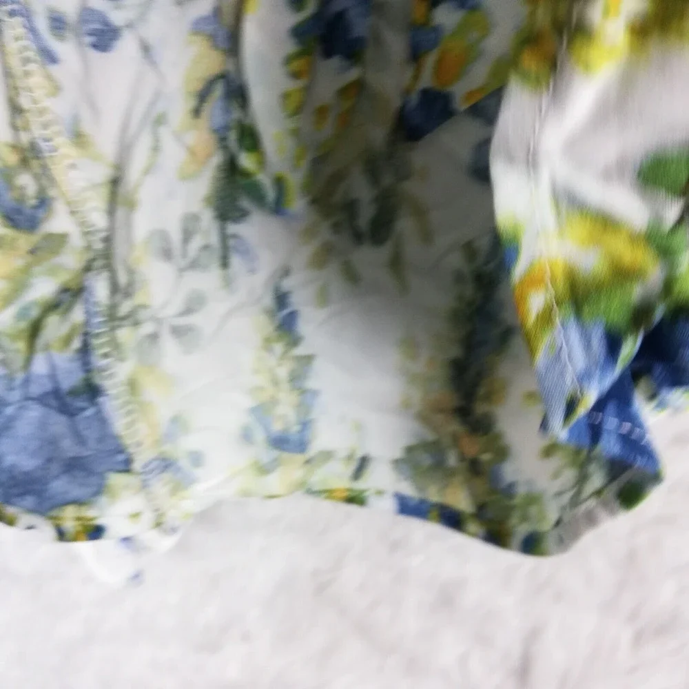 Btween Girls Dress Midi Blue White Floral Cap Sleeve Scrunchie Ruffle 6‎ New